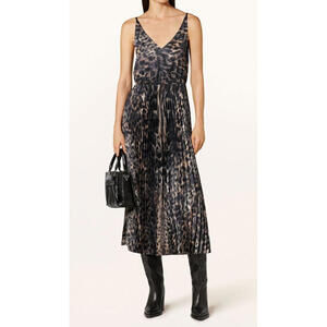 NEW, AllSaints Jinx Pleated Animal Print Midi Dress SZ M #MD1115